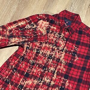 Saddlebred Red Black Plaid Bleached Flannel Shirt L/S Button Up Distressed M EUC